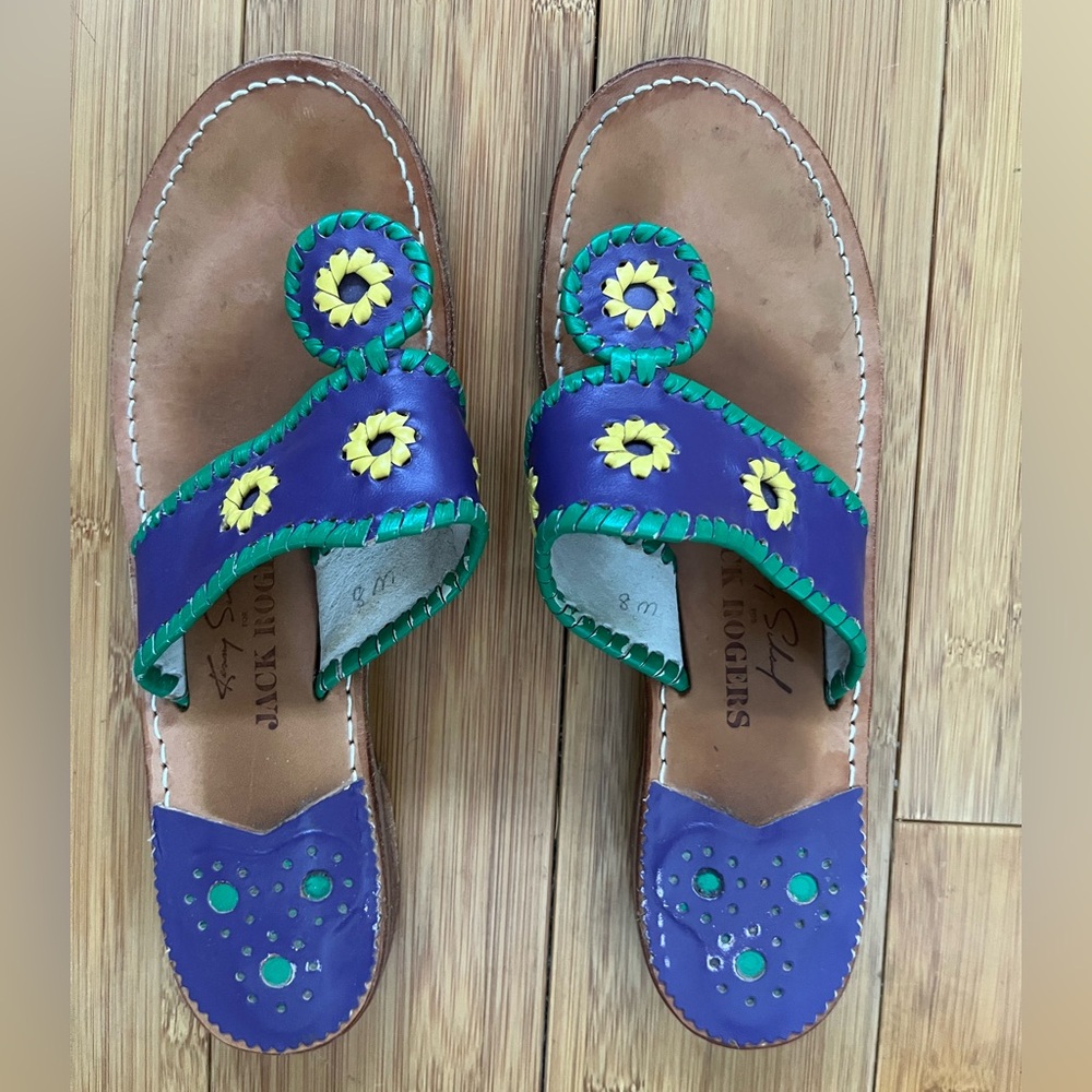Jack Rogers/Kenny Scharf limited edition sandals 8 purple yellow green